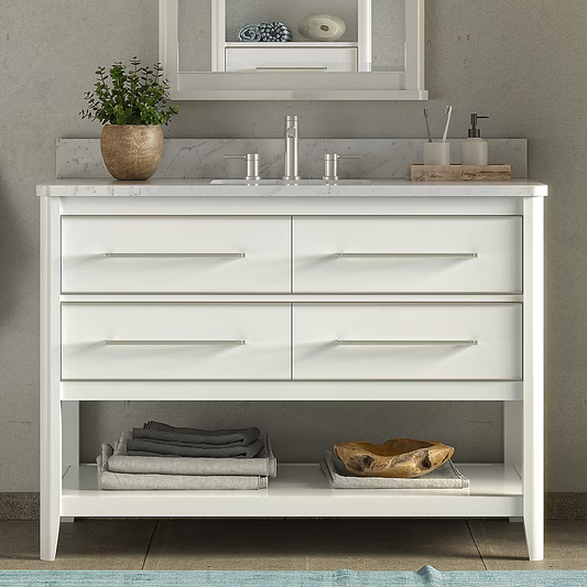 Ellen DeGeneres Lynnmere 48-in White Undermount Single Sink Bathroom Vanity with Natural Carrara Marble Top, 1549VA-48-201-900-UM, FINAL PRICE: $699.99 + Tax