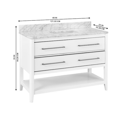 Ellen DeGeneres Lynnmere 48-in White Undermount Single Sink Bathroom Vanity with Natural Carrara Marble Top, 1549VA-48-201-900-UM, FINAL PRICE: $699.99 + Tax