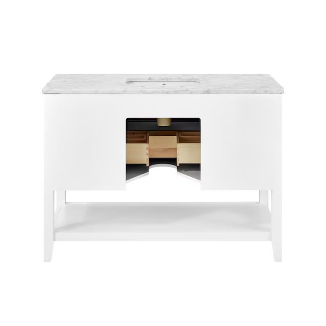 Ellen DeGeneres Lynnmere 48-in White Undermount Single Sink Bathroom Vanity with Natural Carrara Marble Top, 1549VA-48-201-900-UM, FINAL PRICE: $699.99 + Tax