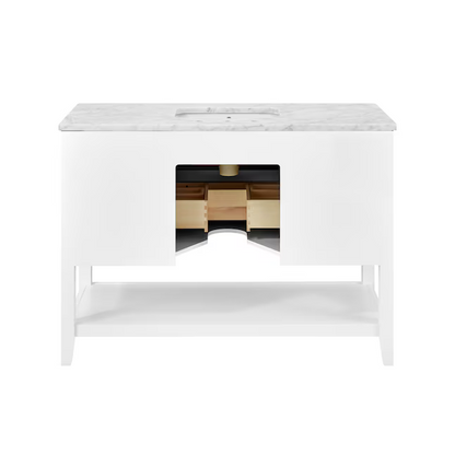 Ellen DeGeneres Lynnmere 48-in White Undermount Single Sink Bathroom Vanity with Natural Carrara Marble Top, 1549VA-48-201-900-UM, FINAL PRICE: $699.99 + Tax