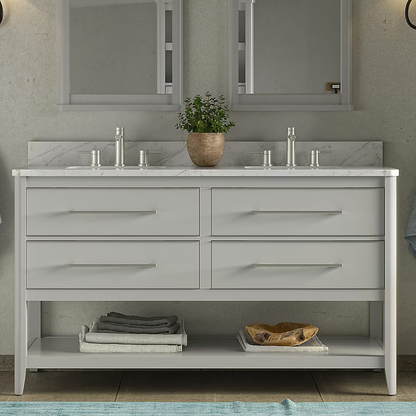 Ellen DeGeneres Lynnmere 60-in Light Gray Undermount Double Sink Bathroom Vanity with Carrara Natural Marble Top, 1549VA-60-242-900-UM, FINAL PRICE: $929.99 + Tax