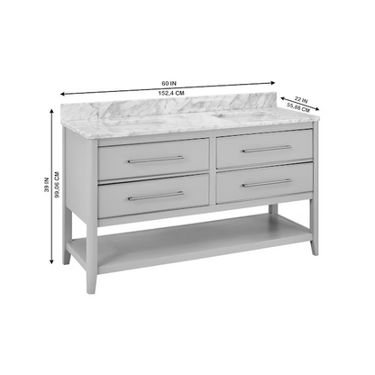 Ellen DeGeneres Lynnmere 60-in Light Gray Undermount Double Sink Bathroom Vanity with Carrara Natural Marble Top, 1549VA-60-242-900-UM, FINAL PRICE: $929.99 + Tax