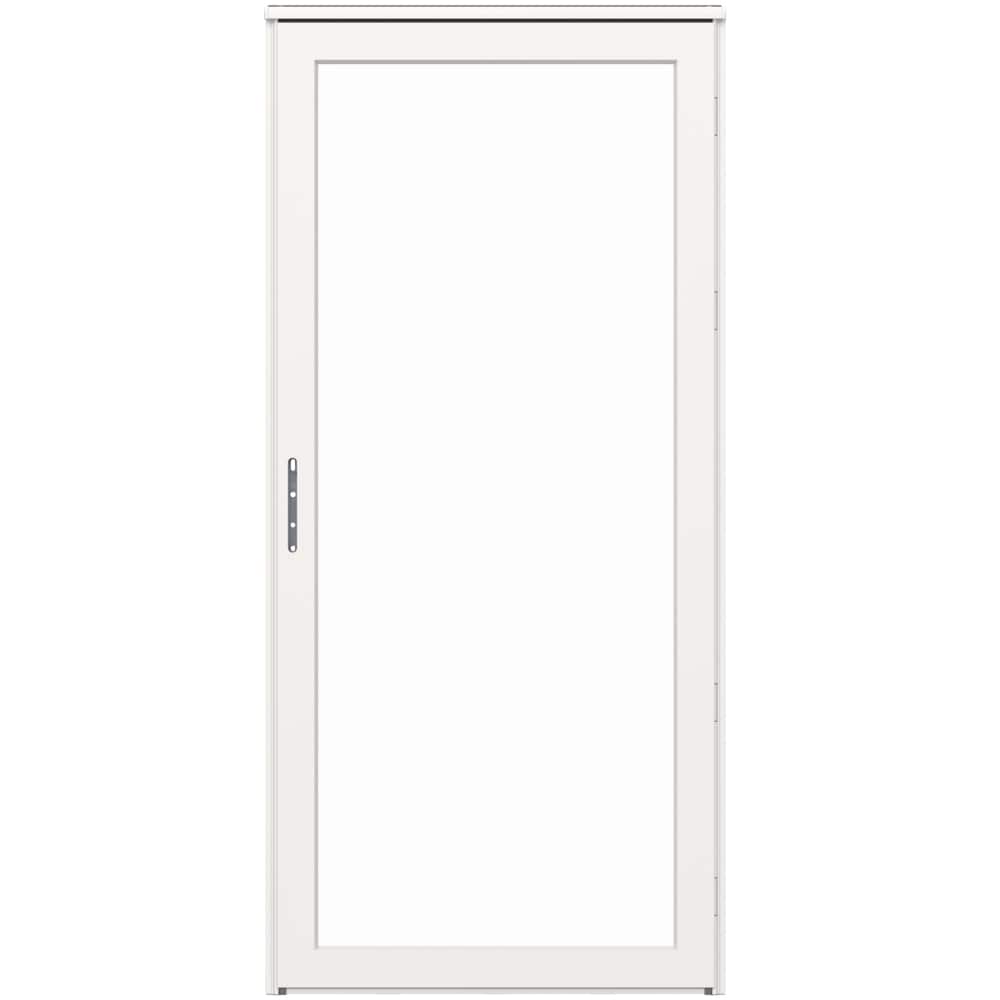 LARSON Platinum Fullview 36-in x 81-in White Linen Aluminum Left-hand Outswing/Right Hinge Storm Door with Interchangeable Screen ( No handle )