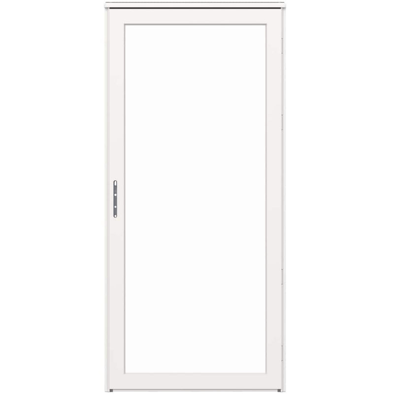 LARSON Platinum Fullview 36-in x 81-in White Linen Aluminum Left-hand Outswing/Right Hinge Storm Door with Interchangeable Screen ( No handle )