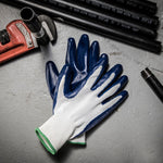 Large Blue Nitrile dipped Rubber Construction Gloves 5 -Pairs