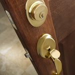 Schlage Plymouth Bright Brass Exterior Single-Cylinder Deadbolt and Keyed Entry Door Handleset