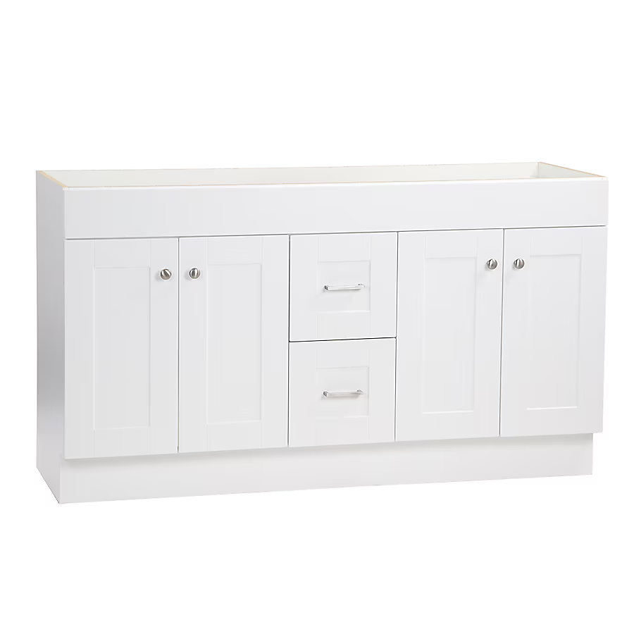 Project Source Series 60-in True White Bathroom Vanity Base Cabinet without Top, R36 VSDB60 *JR2511, Retail: $549.00, FINAL PRICE: $299.99 + TAX