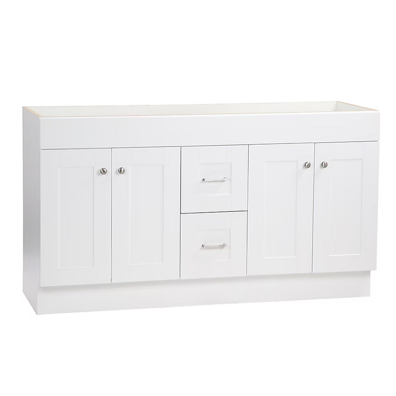 Project Source Series 60-in True White Bathroom Vanity Base Cabinet without Top, R36 VSDB60 *JR2511, Retail: $549.00, FINAL PRICE: $299.99 + TAX