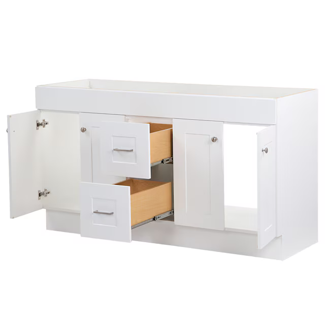 Project Source Series 60-in True White Bathroom Vanity Base Cabinet without Top, R36 VSDB60 *JR2511, Retail: $549.00, FINAL PRICE: $299.99 + TAX