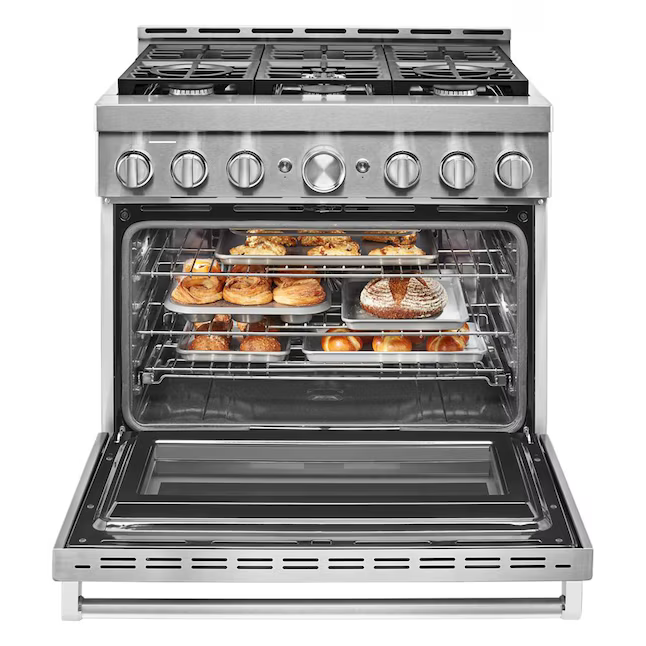 KitchenAid 36-in 6 burners 5.1-cu ft Convection Oven Freestanding Natural Gas Range (Stainless Steel), KFGC506JSS *JR2503, Retail: $6,849.00, FINAL PRICE: $4,799.99 + TAX