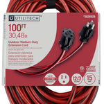 Utilitech 100-ft 12 / 3 Medium Duty 3 Prong Red and black Indoor/Outdoor Extension Power Cord