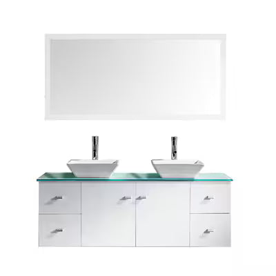 ** NO TOP ** Clarissa 61-IN Double Vessel Sink Vanity in White, MD-435-CAB-WH, Final Price: $399.99 + Tax