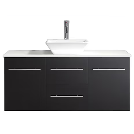 Marsala 48-in Espresso Single Sink Floating Bathroom Vanity with White Marble Stone Top, MS-420-WM-ES