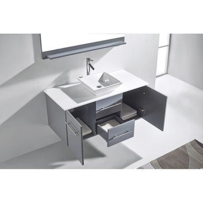Marsala 48-in Gray Single Sink Floating Bathroom Vanity with White Marble Top and Vessel Sink, MS-420-WM-GR
