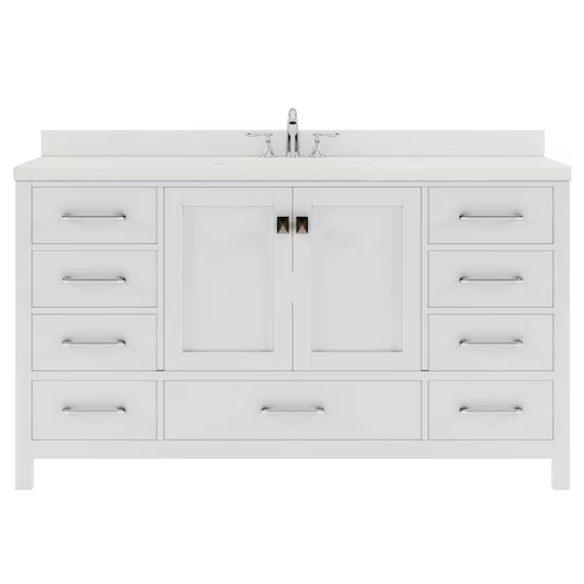 Caroline Avenue 60-in White Undermount Single Sink Bathroom Vanity with Dazzle White Quartz Top, GS-50060-DWQRO-WH