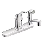 Moen Adler Chrome Single Handle Deck-Mount Handle Commercial/Residential Low-Arc Kitchen Faucet, ( Deck Plate Included ) ( Side Sprayer Included ), CA87554C, 297429  *JR2503