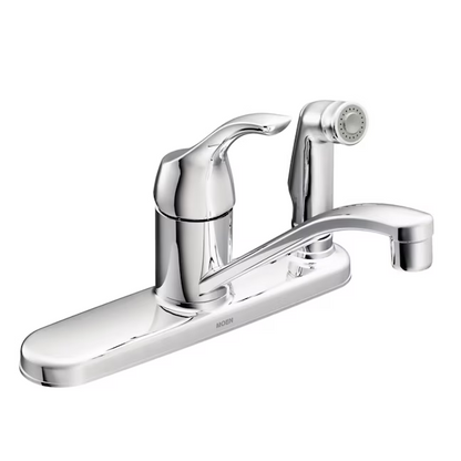 Moen Adler Chrome Single Handle Deck-Mount Handle Commercial/Residential Low-Arc Kitchen Faucet, ( Deck Plate Included ) ( Side Sprayer Included ), CA87554C, 297429  *JR2503