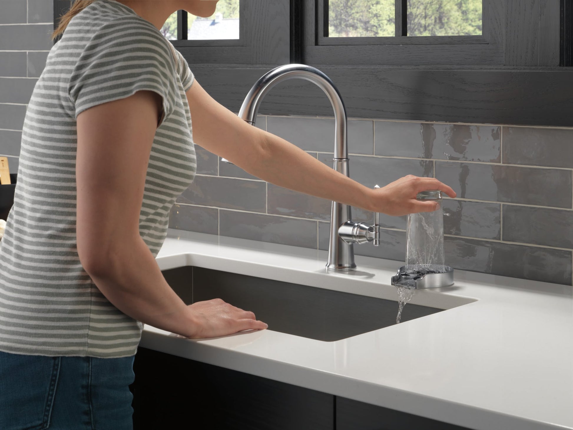 Delta Emmeline Single Handle Pull-Down Kitchen Faucet in Lumicoat Arctic Stainless, 9182-AR-PR-DST, MRSP: $589, FINAL PRICE: $279.99 + TAX