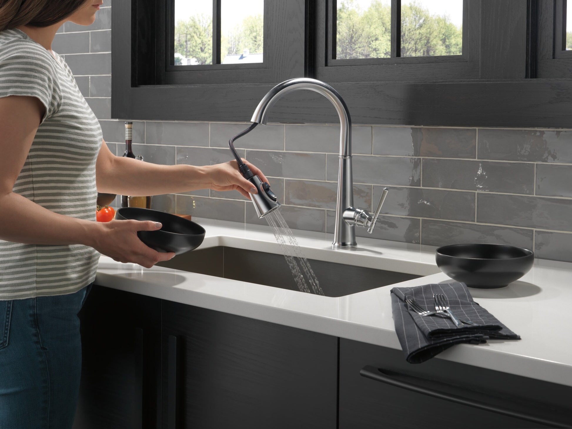 Delta Emmeline Single Handle Pull-Down Kitchen Faucet in Lumicoat Arctic Stainless, 9182-AR-PR-DST, MRSP: $589, FINAL PRICE: $279.99 + TAX