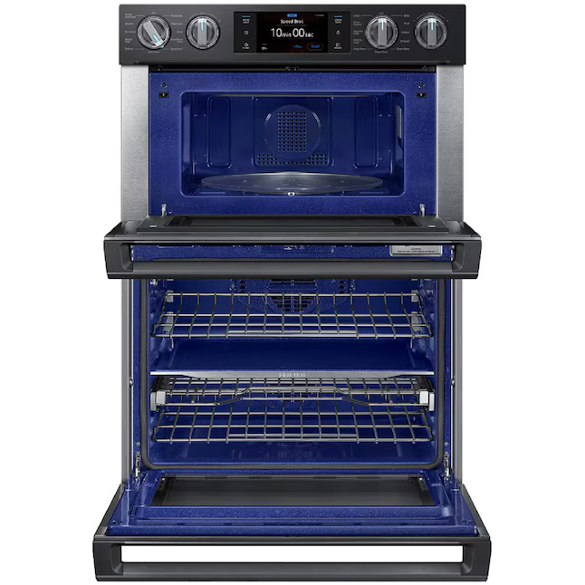 Samsung 30-in Self-cleaning Convection Oven Fingerprint-Resistant Convection European Element Microwave Wall Oven Combo (Black Stainless Steel)