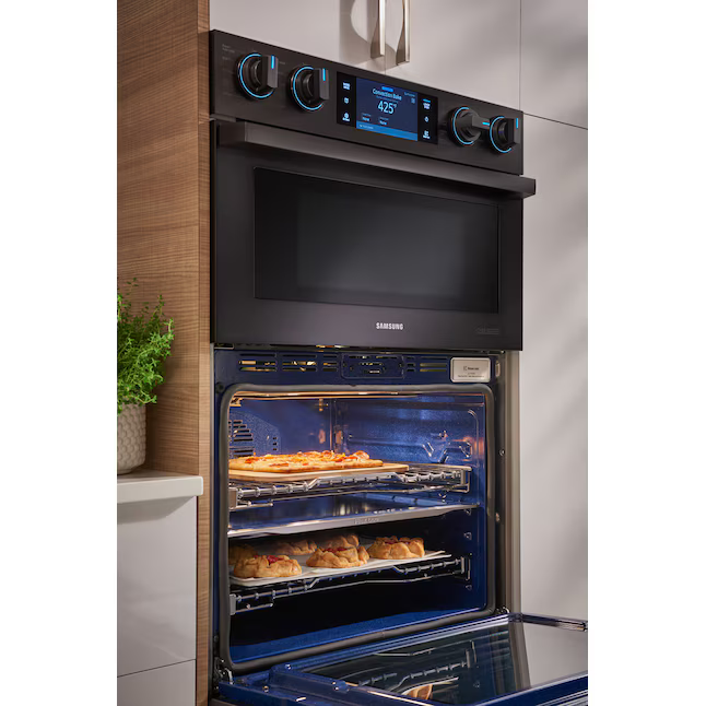 Samsung 30-in Self-cleaning Convection Oven Fingerprint-Resistant Convection European Element Microwave Wall Oven Combo (Black Stainless Steel)