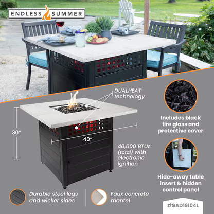 allen + roth DualHeat 40-in W 41000-BTU Black Steel Square Propane Gas Fire Pit Table, GAD19104L *JR2408 [FB190], MSRP: $749.00, Final Price: $399.99 + Tax