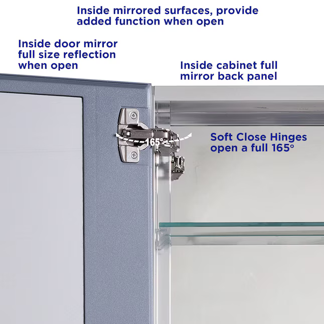 Alpine Reserve 15-in x 26-in Fog Free Surface/Recessed Mount Silver Mirrored Square Soft Close Medicine Cabinet, 2550864 *HD2509, Retail: $149.00, FINAL PRICE: $ + TAX
