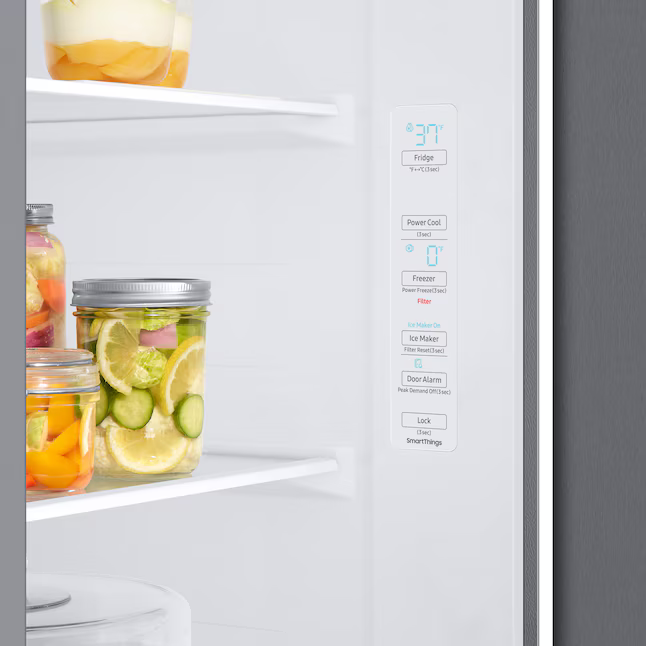 Samsung 22-cu ft Counter-Depth Side-by-Side Refrigerator with Ice Maker and Water and Ice Dispenser (Fingerprint Resistant Stainless Steel), RS22T5201SR, MSRP: $1,777.00, FINAL PRICE: $899.99 + TAX