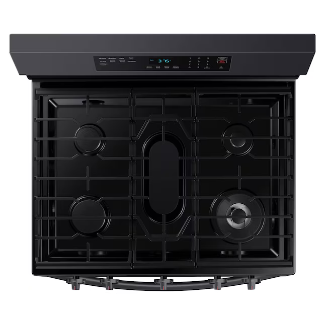 Samsung 30-in 5 Burners 6-cu ft Self-cleaning Air Fry Convection Oven Freestanding Natural Gas Range (Fingerprint Resistant Black Stainless Steel), NX60A6511SG/AA *BD
