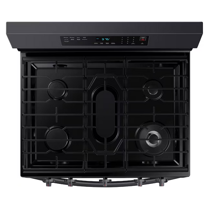 Samsung 30-in 5 Burners 6-cu ft Self-cleaning Air Fry Convection Oven Freestanding Natural Gas Range (Fingerprint Resistant Black Stainless Steel), NX60A6511SG/AA *BD