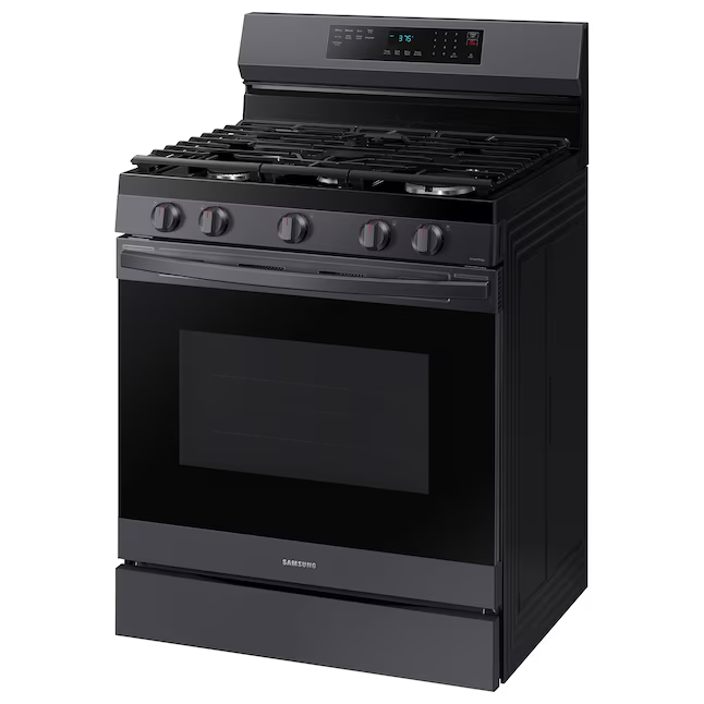 Samsung 30-in 5 Burners 6-cu ft Self-cleaning Air Fry Convection Oven Freestanding Natural Gas Range (Fingerprint Resistant Black Stainless Steel), NX60A6511SG/AA *BD