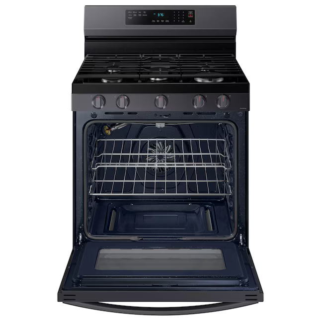 Samsung 30-in 5 Burners 6-cu ft Self-cleaning Air Fry Convection Oven Freestanding Natural Gas Range (Fingerprint Resistant Black Stainless Steel), NX60A6511SG/AA *BD