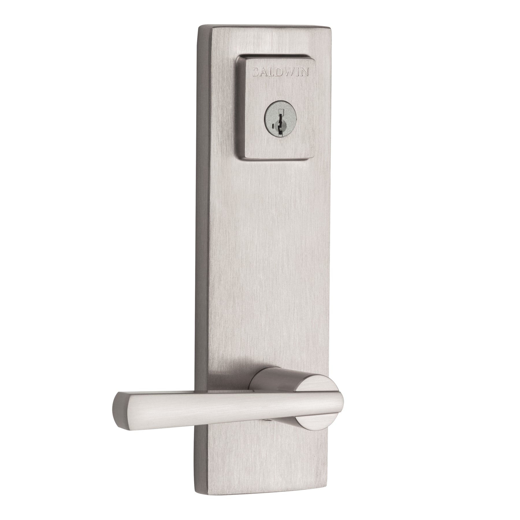 Baldwin Prestige Series Torrey Pines Satin Nickel Exterior Single-Cylinder Deadbolt and Keyed Entry Door Handleset ft. SmartKey Security