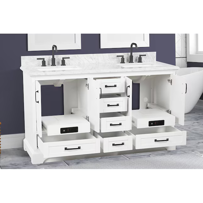 Alpine Reserve St. John 60-in Carrara White Undermount Double Sink Bathroom Vanity with White Natural Marble Top, BV-6510O-60  #2694629 *HD2509, Retail: $1,399.00, FINAL PRICE: $899.99 + TAX