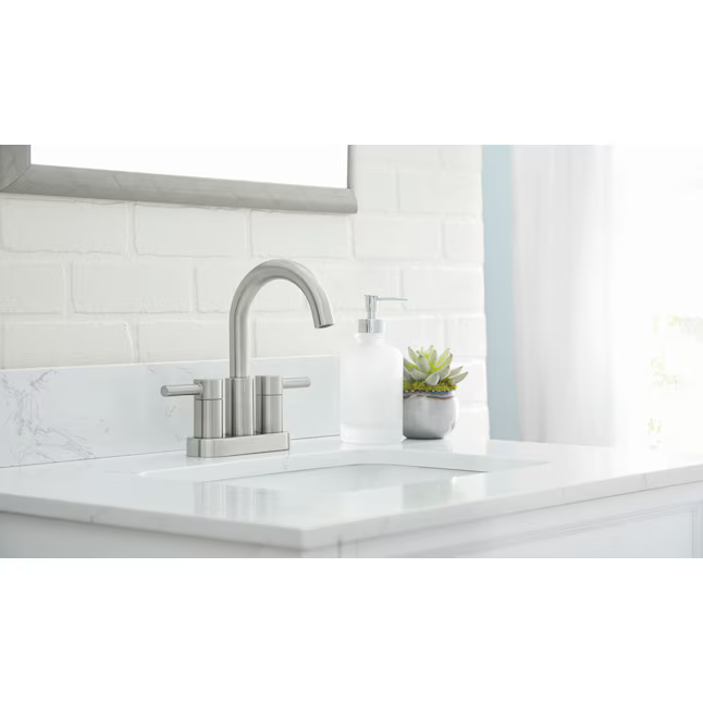 Alpine Reserve Harlow Brushed Nickel 4-in Centerset 2-Handle WaterSense High-Arc Residential Handle Bathroom Sink Faucet with Drain with Deck Plate, 67692W-6104 #702752 *JR2509, Retail: $69.00, FINAL PRICE: $46.99 + TAX
