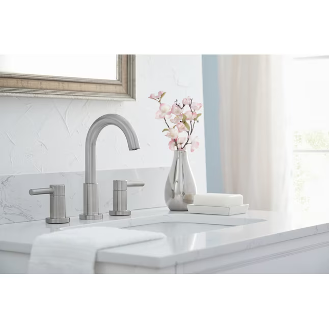 Alpine Reserve Harlow Brushed Nickel Widespread 2-handle WaterSense High-Arc Residential Handle Bathroom Sink Faucet with Drain, 67693W-6104 #702753 *JR2509, Retail: $Exclusive, FINAL PRICE: $59.99 + TAX