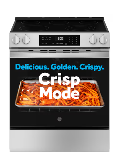 GE Crisp Mode 30-in Glass Top 5 burners 5.3-cu ft Slide-In Electric Range ( Stainless Steel )