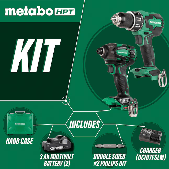 Metabo HPT MultiVolt 2-Tool Brushless Power Tool Combo Kit with Hard Case (2-Batteries Included and Charger Included) KC18DBFL2CM *HD2403, MSRP: $249.00, [FB032] - FINAL:
