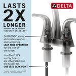 Delta Lahara Two Handle Centerset Bathroom Faucet in Stainless Steel, 2538-SSMPU-DST, MRSP: $201.53, FINAL PRICE: $79.99 + TAX