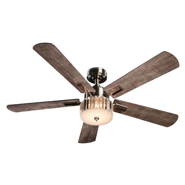 Harbor Breeze Elms 52-in Color-Changing Integrated LED Brushed Nickel with Gray/Walnut Blades Ceiling Fan With Light - Remote Included (5-Blade), HTD21011  #4067989 *JR2509, Retail: $179.98, FINAL PRICE: $99.99 + TAX