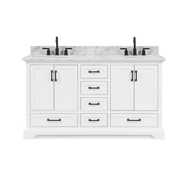 Alpine Reserve St. John 60-in Carrara White Undermount Double Sink Bathroom Vanity with White Natural Marble Top, BV-6510O-60  #2694629 *HD2509, Retail: $1,399.00, FINAL PRICE: $899.99 + TAX