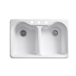 KOHLER Hartland Drop-In 33-in x 22-in White Cast Iron Double Equal Bowl 3-Hole Kitchen Sink, R5818-3-0 *JR2302, MSRP: $516.22, Final Price: $329.00 + Tax