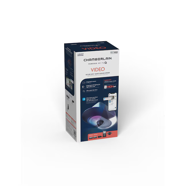 Chamberlain 3/4 HPS myQ Video Ultra Quiet Smart Compatible Belt drive Garage Door Opener Wi-Fi Compatibility LED Light and Camera(s), B4643T *HD2509, Retail: $319.00, FINAL PRICE: $199.99 + TAX