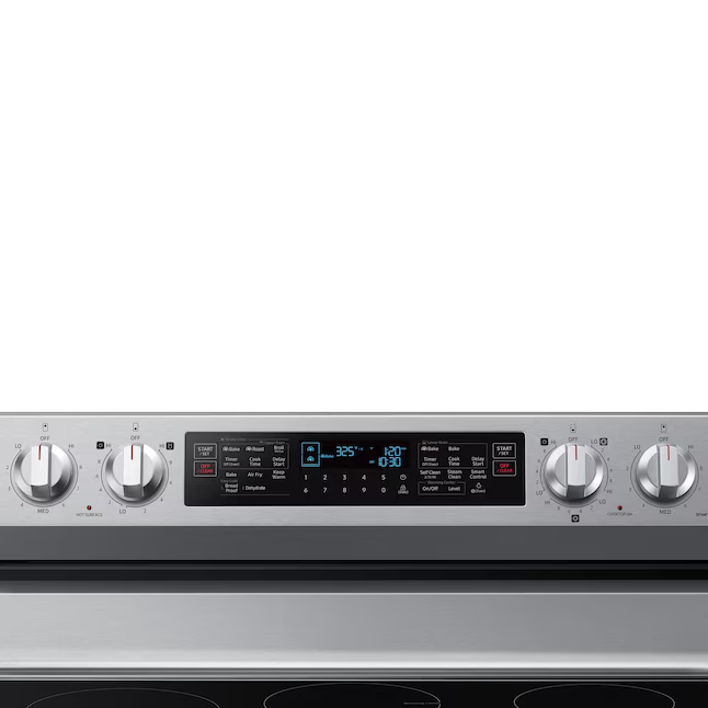 Samsung 30-in Glass Top 5 burners 3.4-cu. ft / 2.7-cu.ft Air Fry Convection Oven Freestanding Double Oven Electric Range (Fingerprint Resistant Stainless Steel), NE63A6751SS/AA *BD