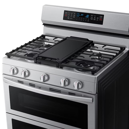 Samsung 30-in 5 burners 3.4-cu. ft / 2.5-cu. ft Self-cleaning Air Fry Convection Freestanding Natural Gas Double Oven Range (Stainless Steel), NX60A6751SS/AA *BD