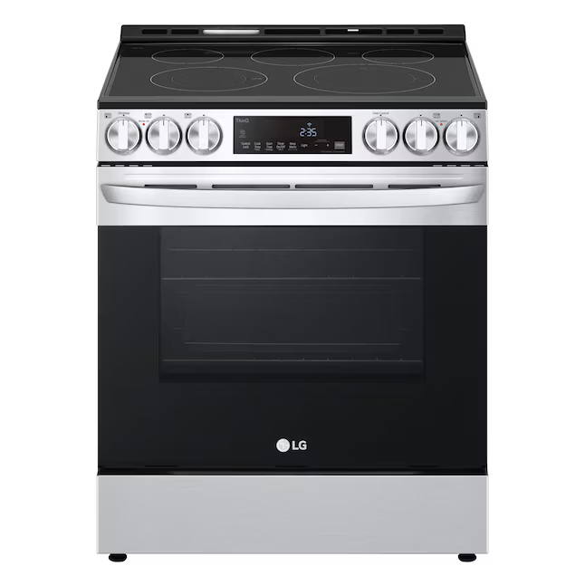 **Check Serial** LG 30-in Glass Top 5 burners 6.3-cu ft Air Fry Convection Oven Slide-In Electric Range (PrintProof Stainless Steel), LSEL6333F *JR2507, Retail: $1,799.00, FINAL PRICE: $749.99 + TAX