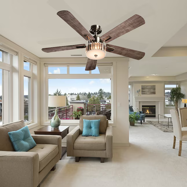 Harbor Breeze Elms 52-in Color-Changing Integrated LED Brushed Nickel with Gray/Walnut Blades Ceiling Fan With Light - Remote Included (5-Blade), HTD21011  #4067989 *JR2509, Retail: $179.98, FINAL PRICE: $99.99 + TAX
