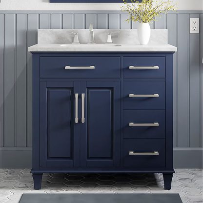 Alpine Reserve Brookview 36-in Royal Navy Undermount Single Sink Bathroom Vanity with Natural Carrara Marble Top, 1789VA-36-323-900-UM, FINAL PRICE: $599.99 + Tax
