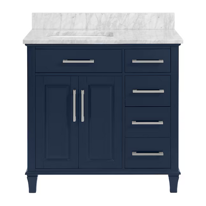 Alpine Reserve Brookview 36-in Royal Navy Undermount Single Sink Bathroom Vanity with Natural Carrara Marble Top, 1789VA-36-323-900-UM, FINAL PRICE: $599.99 + Tax