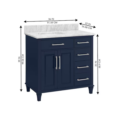 Alpine Reserve Brookview 36-in Royal Navy Undermount Single Sink Bathroom Vanity with Natural Carrara Marble Top, 1789VA-36-323-900-UM, FINAL PRICE: $599.99 + Tax